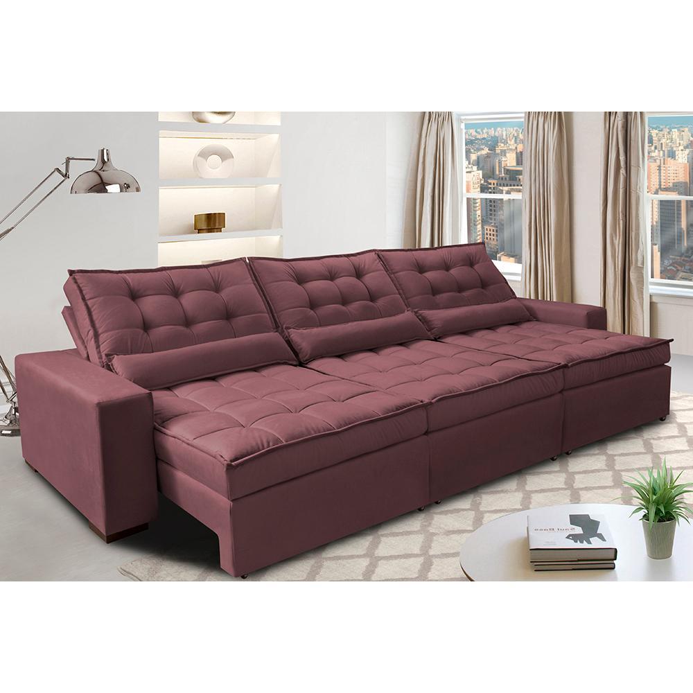 Sofá Retrátil e Reclinável 3,52m com Molas Ensacadas Cama Inbox Gold Tecido Suede Velusoft Vinho - 1