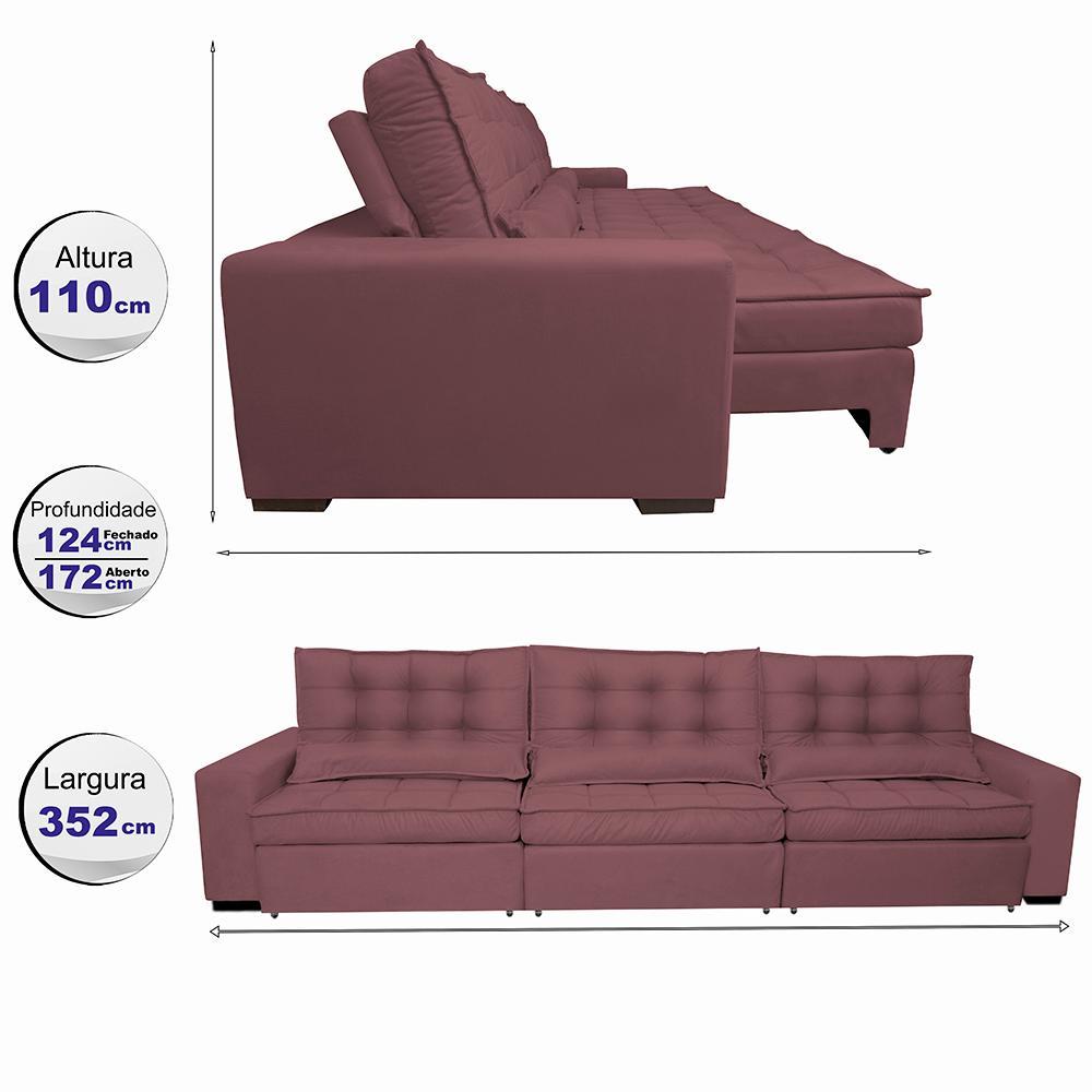 Sofá Retrátil e Reclinável 3,52m com Molas Ensacadas Cama Inbox Gold Tecido Suede Velusoft Vinho - 2
