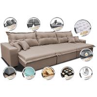 Sofá Retrátil e Reclinável 3,52m com Molas Ensacadas Cama inBox Prime Tecido Linho Bege Escuro - 3