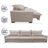 Sofá Retrátil e Reclinável 3,52m com Molas Ensacadas Cama inBox Prime Tecido Linho Bege Claro - 2