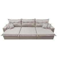 Sofá Retrátil e Reclinável 3,52m com Molas Ensacadas Cama inBox Prime Tecido Linho Bege Claro - 5