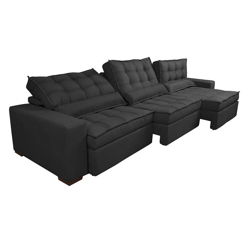 Sofá Retrátil e Reclinável 3,52m com Molas Ensacadas Cama Inbox Gold Tecido Suede Velusoft Preto - 8