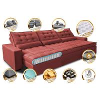 Sofá Retrátil e Reclinável 3,82m com Molas Ensacadas Cama Inbox Gold Tecido Suede Velusoft Vermelho - 3