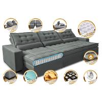 Sofá Retrátil e Reclinável 3,52m com Molas Ensacadas Cama Inbox Gold Tecido Suede Velusoft Cinza - 3