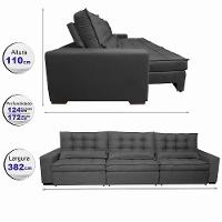 Sofá Retrátil e Reclinável 3,82m com Molas Ensacadas Cama Inbox Gold Tecido Suede Velusoft Preto - 2