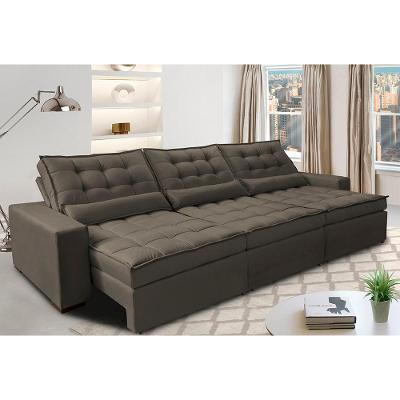 Sofá Retrátil e Reclinável 3,52m com Molas Ensacadas Cama Inbox Gold Tecido Suede Velusoft Café