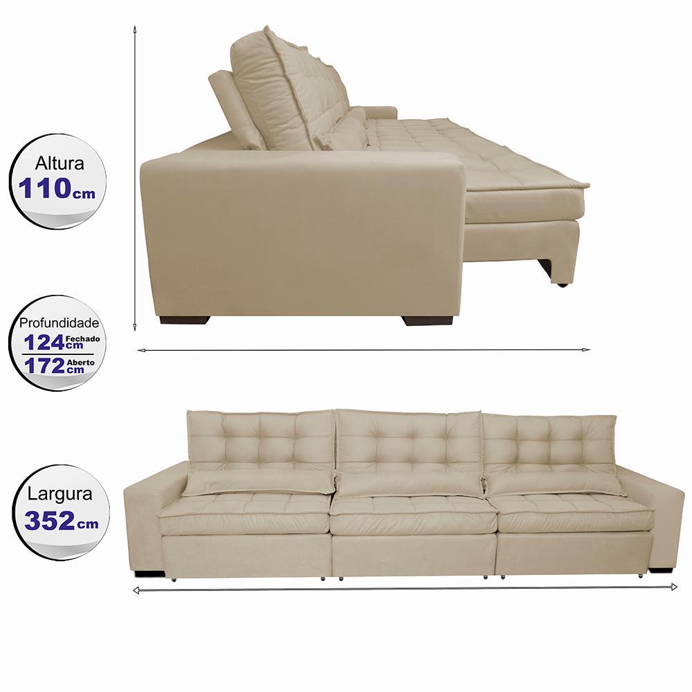 Sofá Retrátil e Reclinável 3,52m com Molas Ensacadas Cama Inbox Gold Tecido Suede Velusoft Bege - 2