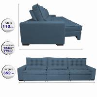 Sofá Retrátil e Reclinável 3,52m com Molas Ensacadas Cama Inbox Gold Tecido Suede Velusoft Azul - 2