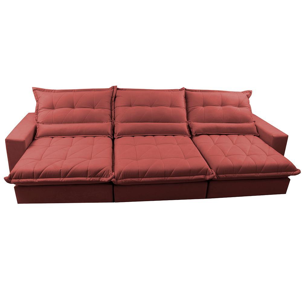 Sofá Retrátil e Reclinável 3,52m com Molas Ensacadas Cama Inbox Soft Tecido Suede Velusoft Vermelho - 5