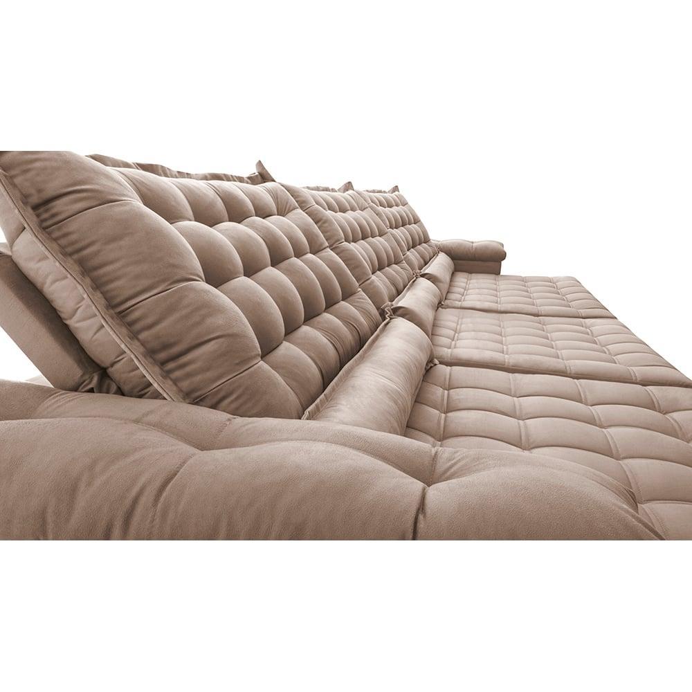 Sofá Retrátil e Reclinável 3,55m Molas Ensacadas Cama inBox Big Space com Bordado 3D Velusoft Bege - 4