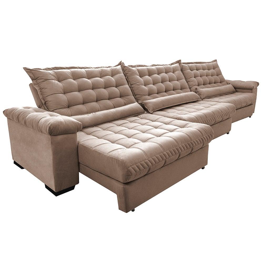 Sofá Retrátil e Reclinável 3,55m Molas Ensacadas Cama inBox Big Space com Bordado 3D Velusoft Bege - 7