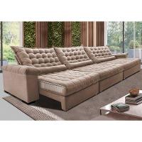 Sofá Retrátil e Reclinável 3,55m Molas Ensacadas Cama inBox Big Space com Bordado 3D Velusoft Bege - 1