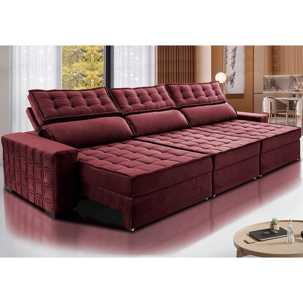 Sofá Retrátil e Reclinável 3,55m Cama inBox Big Star com SoftGel D40 Velupluma Vinho - 1