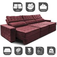 Sofá Retrátil e Reclinável 3,55m Cama inBox Big Star com SoftGel D40 Velupluma Vinho - 3