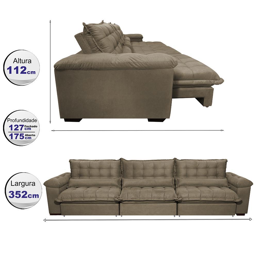 Sofá Retrátil e Reclinável 3,52m com Molas Ensacadas Cama inBox Aconchego Tecido Velusoft Castor - 2