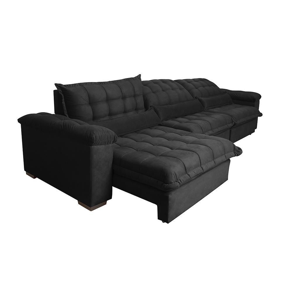 Sofá Retrátil e Reclinável 3,52m com Molas Ensacadas Cama inBox Aconchego Tecido Velusoft Preto - 8