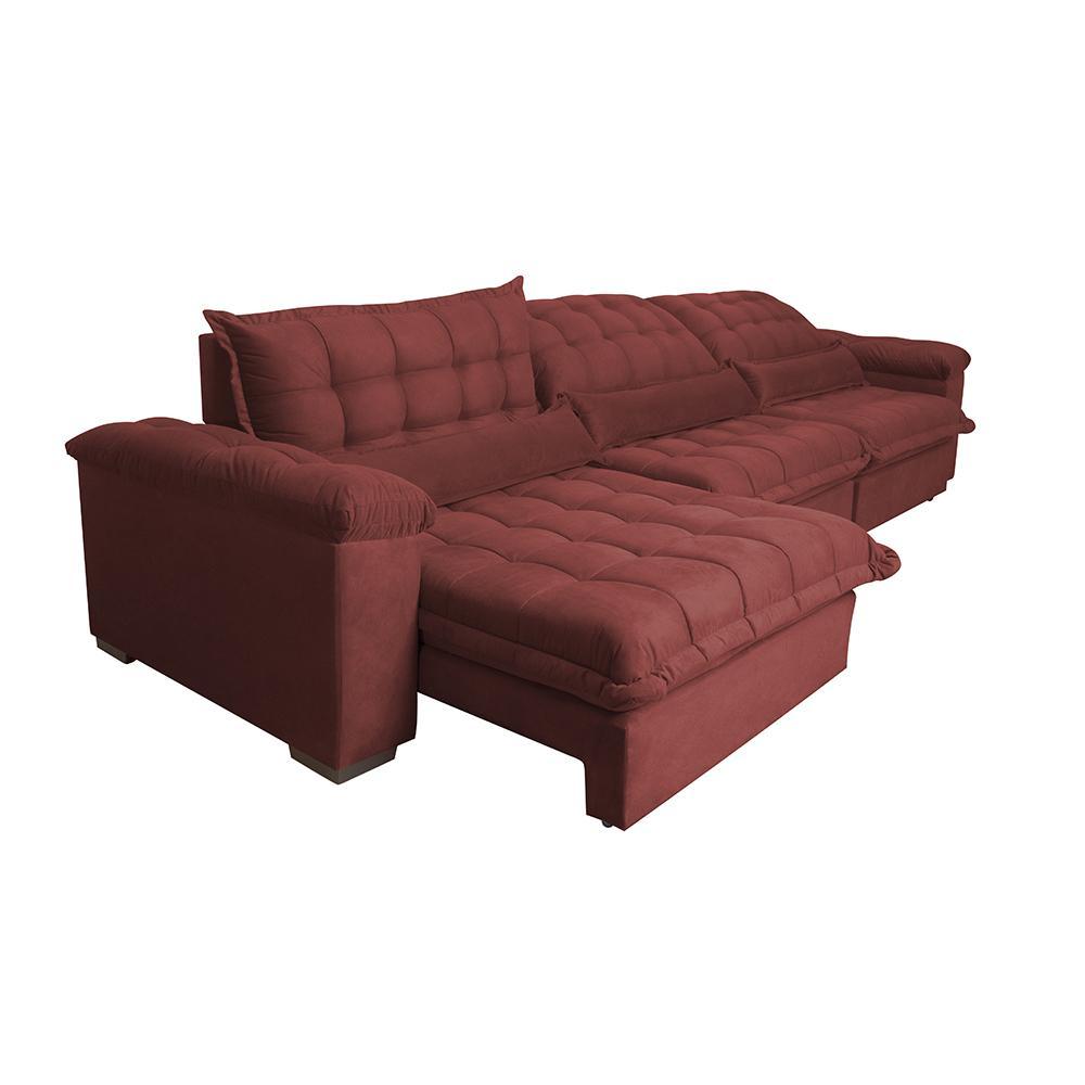 Sofá Retrátil e Reclinável 3,52m com Molas Ensacadas Cama inBox Aconchego Tecido Velusoft Vermelho - 8