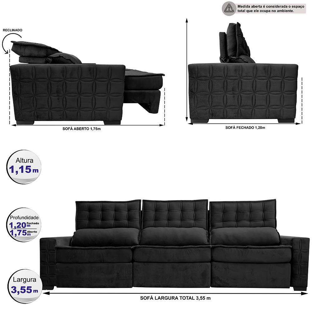 Sofá Retrátil e Reclinável 3,55m Cama inBox Big Star com SoftGel D40 Velupluma Preto - 2