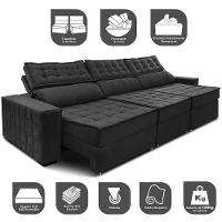 Sofá Retrátil e Reclinável 3,55m Cama inBox Big Star com SoftGel D40 Velupluma Preto - 3