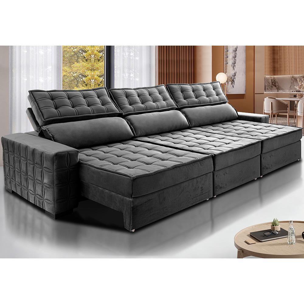 Sofá Retrátil e Reclinável 3,55m Cama inBox Big Star com SoftGel D40 Velupluma Cinza - 1