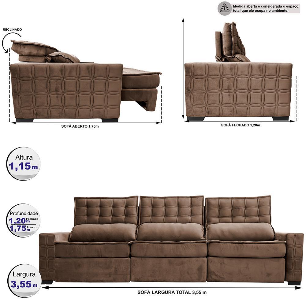 Sofá Retrátil e Reclinável 3,55m Cama inBox Big Star com SoftGel D40 Velupluma Castor - 2