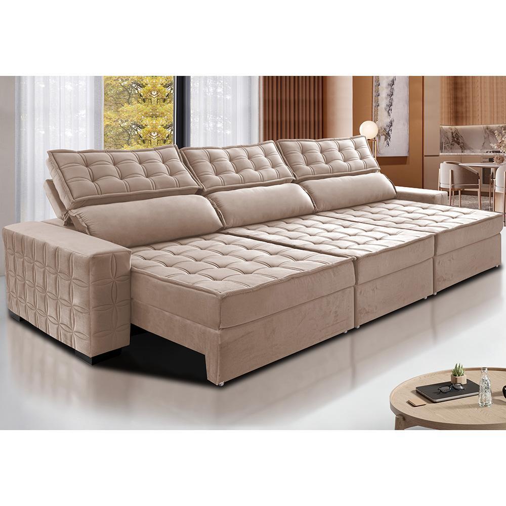 Sofá Retrátil e Reclinável 3,55m Cama inBox Big Star com SoftGel D40 Velupluma Bege - 1