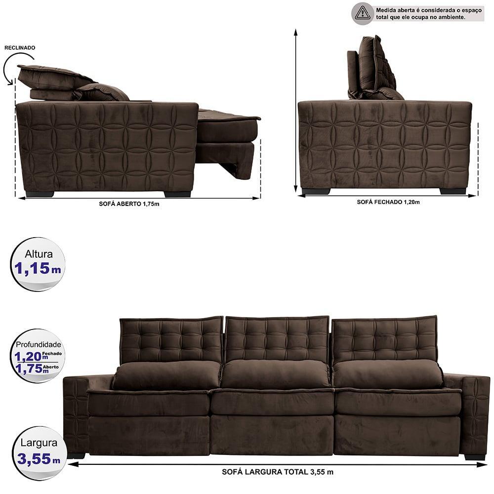 Sofá Retrátil e Reclinável 3,55m Cama inBox Big Star com SoftGel D40 Velupluma Café - 2