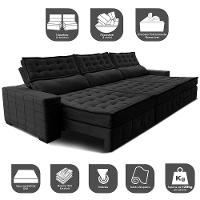 Sofá Retrátil e Reclinável 3,55m Cama inBox Big Puffer com SoftGel D40 Velupluma Preto - 3
