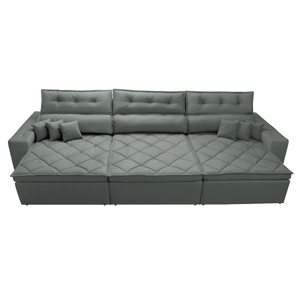 Sofá Retrátil e Reclinável 3,52m Austin com Molas no Assento Tecido Suede Velusoft Cinza - 5