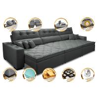 Sofá Retrátil e Reclinável 3,52m Austin com Molas no Assento Tecido Suede Velusoft Cinza - 3