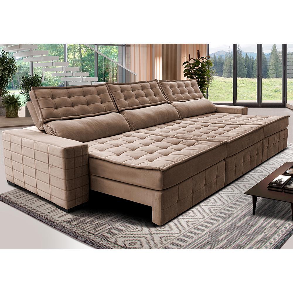 Sofá Retrátil e Reclinável 3,55m Cama inBox Big Puffer com SoftGel D40 Velupluma Castor - 1