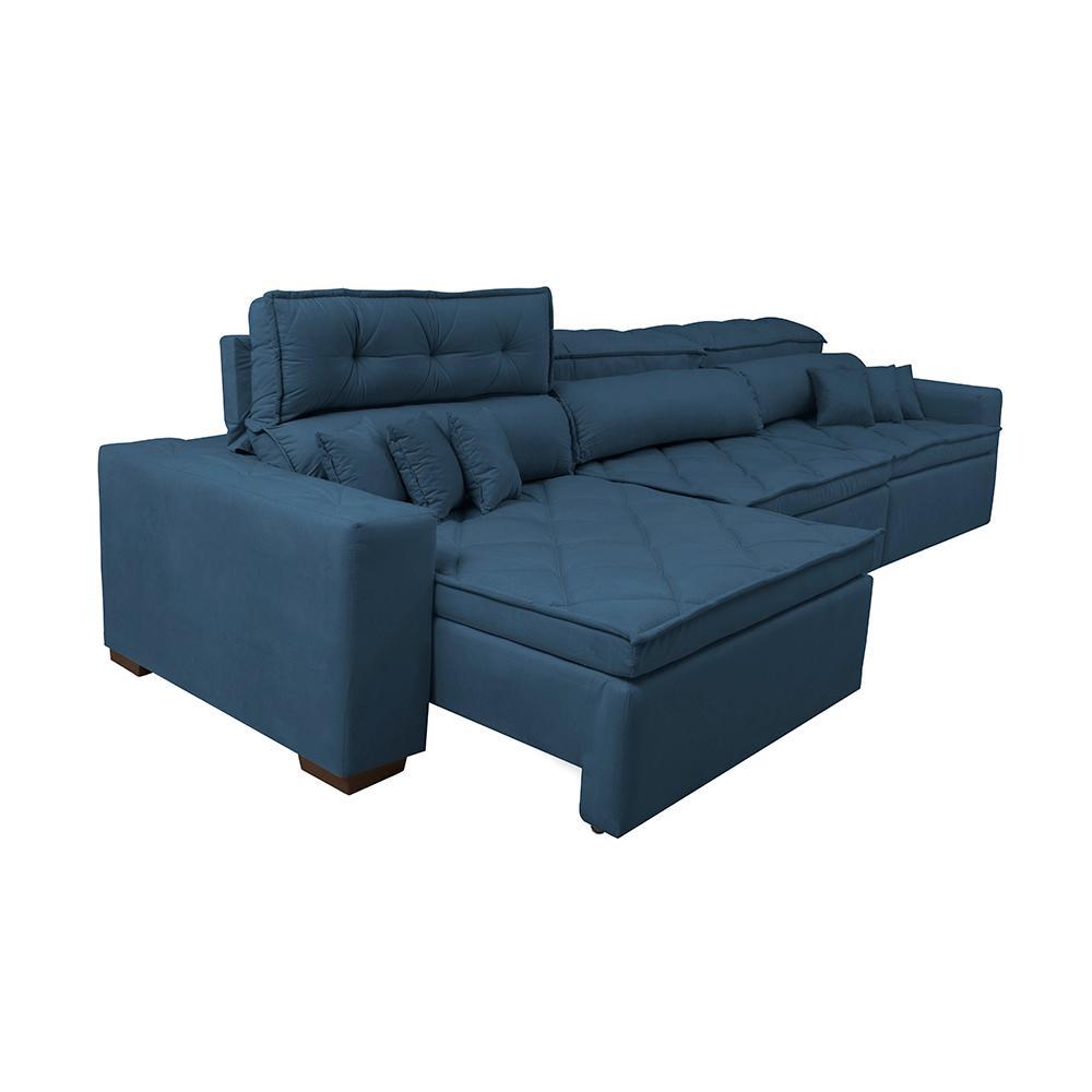 Sofá Retrátil e Reclinável 3,52m Austin com Molas no Assento Tecido Suede Velusoft Azul - 8