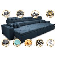 Sofá Retrátil e Reclinável 3,52m Austin com Molas no Assento Tecido Suede Velusoft Azul - 3