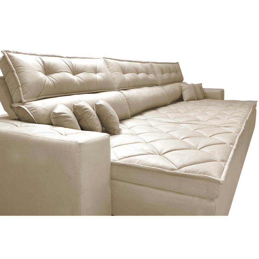 Sofá Retrátil e Reclinável 3,52m Austin com Molas no Assento Tecido Suede Velusoft Bege - 4