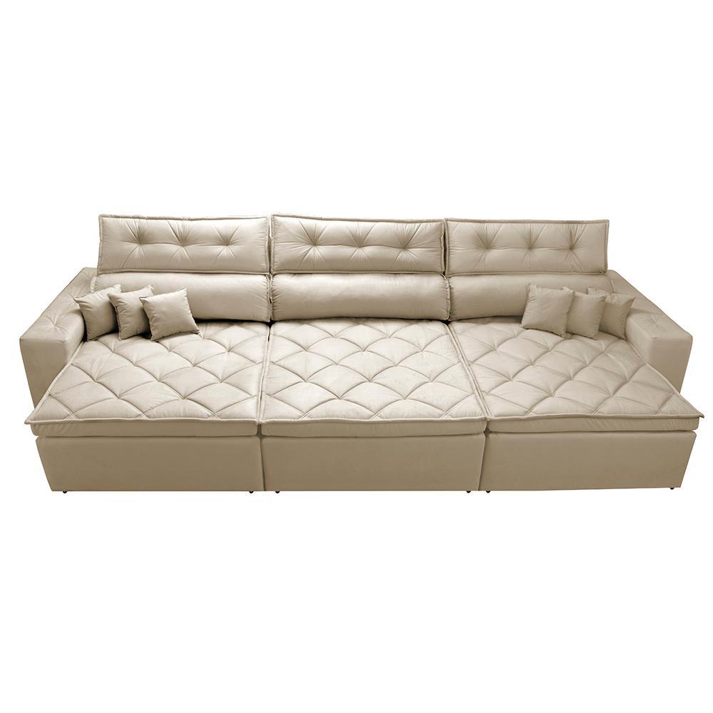 Sofá Retrátil e Reclinável 3,52m Austin com Molas no Assento Tecido Suede Velusoft Bege - 5