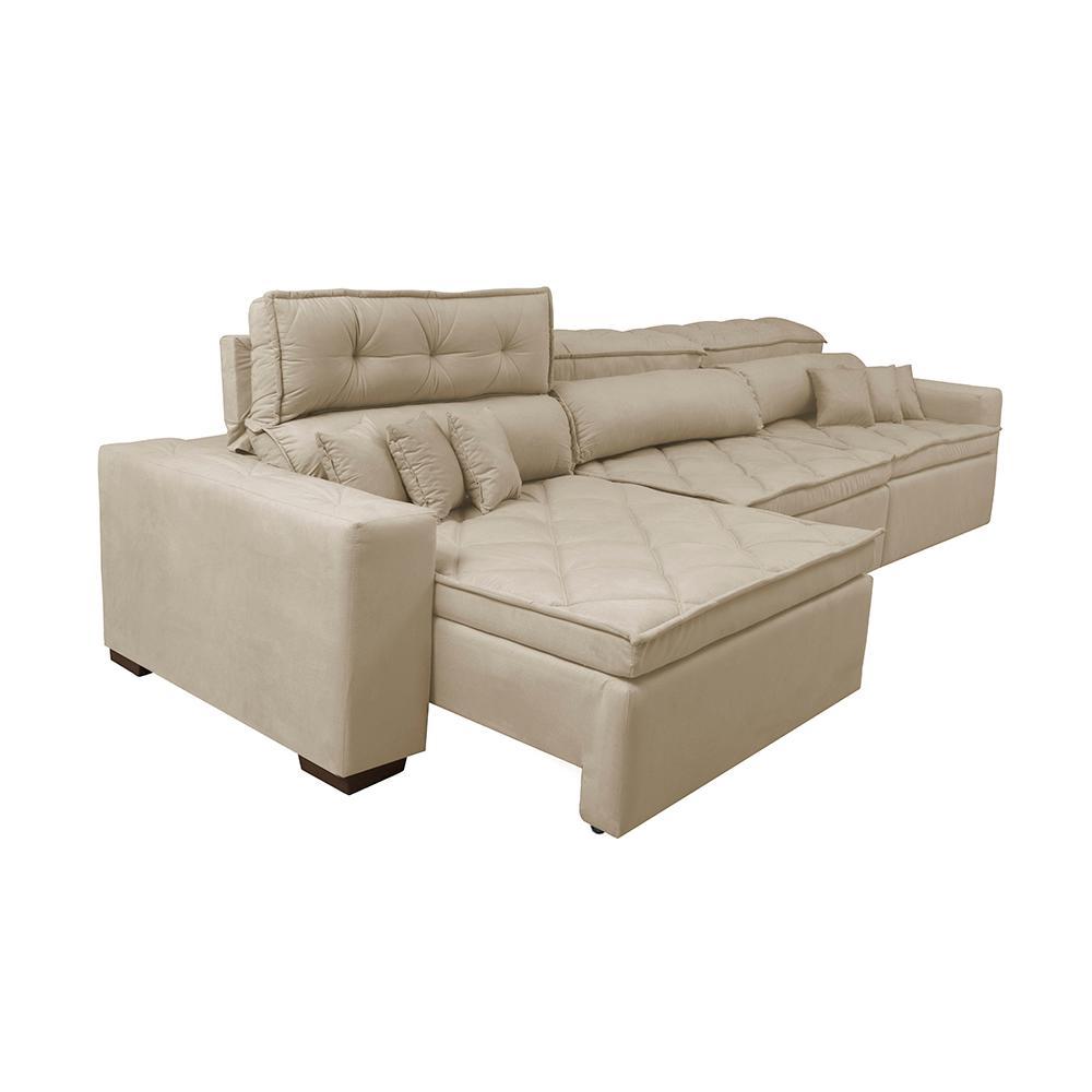 Sofá Retrátil e Reclinável 3,52m Austin com Molas no Assento Tecido Suede Velusoft Bege - 7