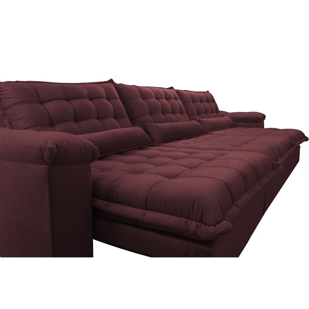 Sofá Retrátil e Reclinável 3,22m com Molas Ensacadas Cama inBox Aconchego Tecido Suede Vinho - 4