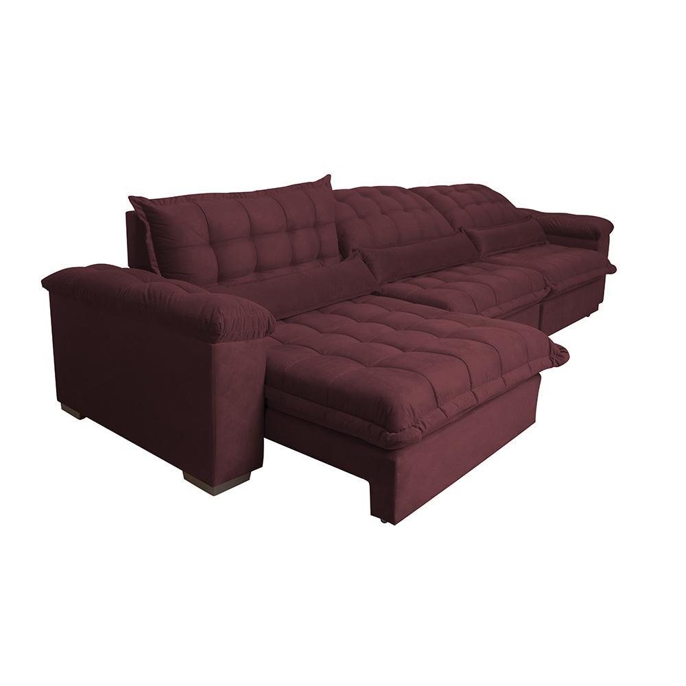Sofá Retrátil e Reclinável 3,22m com Molas Ensacadas Cama inBox Aconchego Tecido Suede Vinho - 8