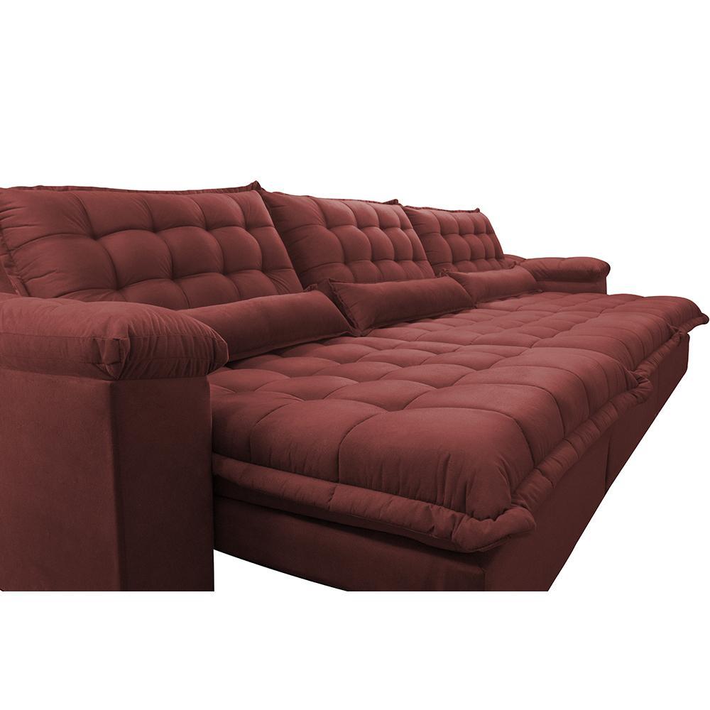 Sofá Retrátil e Reclinável 3,22m com Molas Ensacadas Cama inBox Aconchego Tecido Suede Vermelho - 4