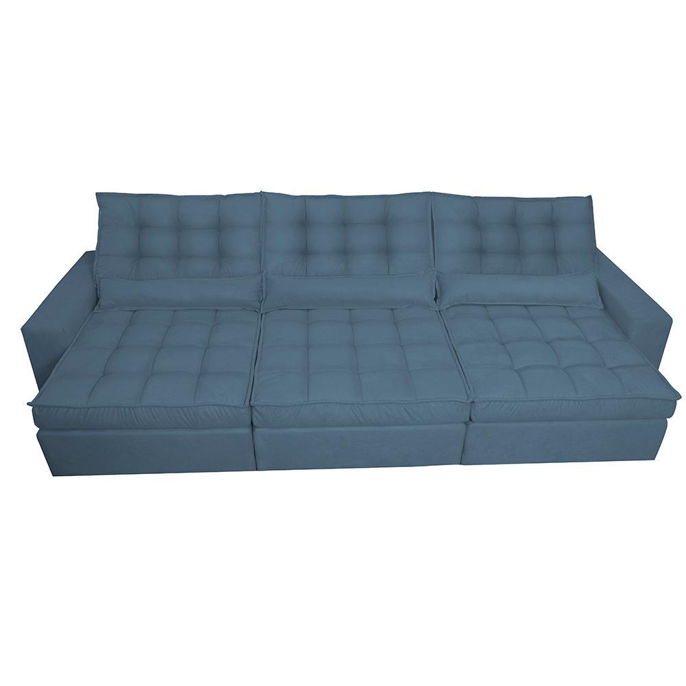 Sofá Retrátil e Reclinável 3,82m com Molas Ensacadas Cama Inbox Gold Tecido Suede Velusoft Azul - 5