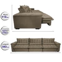 Sofá Retrátil e Reclinável 3,82m com Molas Ensacadas Cama inBox Aconchego Tecido Velusoft Castor - 2
