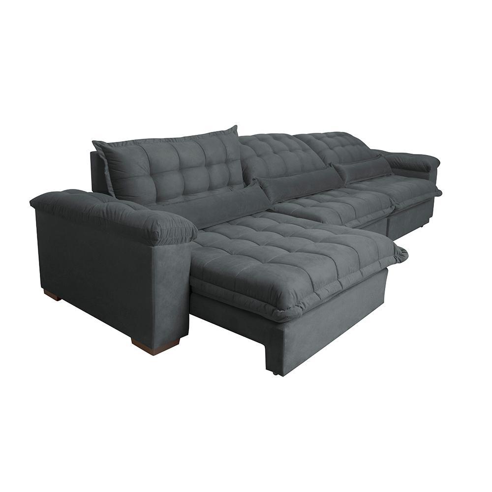 Sofá Retrátil e Reclinável 3,82m com Molas Ensacadas Cama inBox Aconchego Tecido Velusoft Cinza - 7