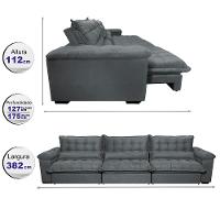 Sofá Retrátil e Reclinável 3,82m com Molas Ensacadas Cama inBox Aconchego Tecido Velusoft Cinza - 2