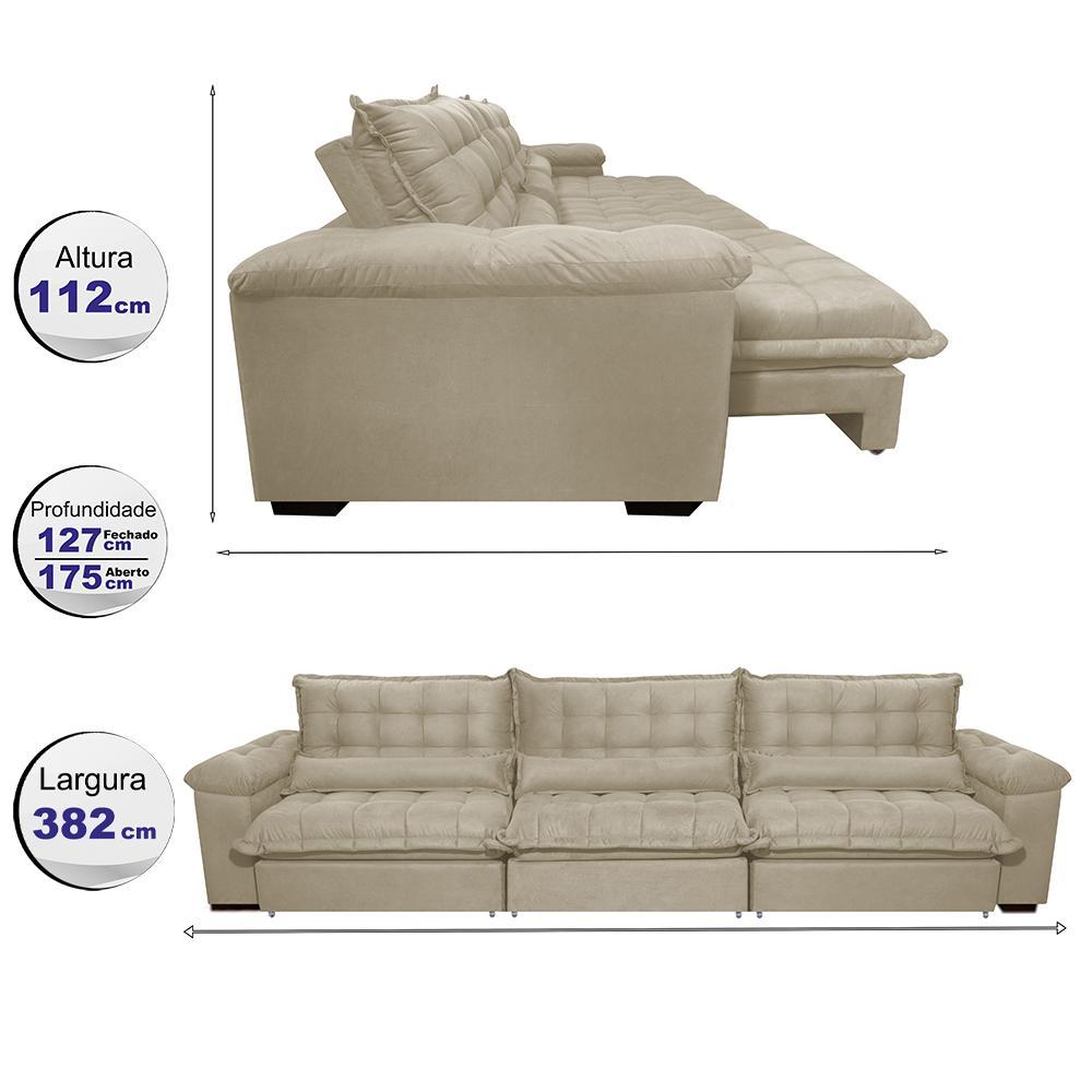 Sofá Retrátil e Reclinável 3,82m com Molas Ensacadas Cama inBox Aconchego Tecido Velusoft Bege - 2