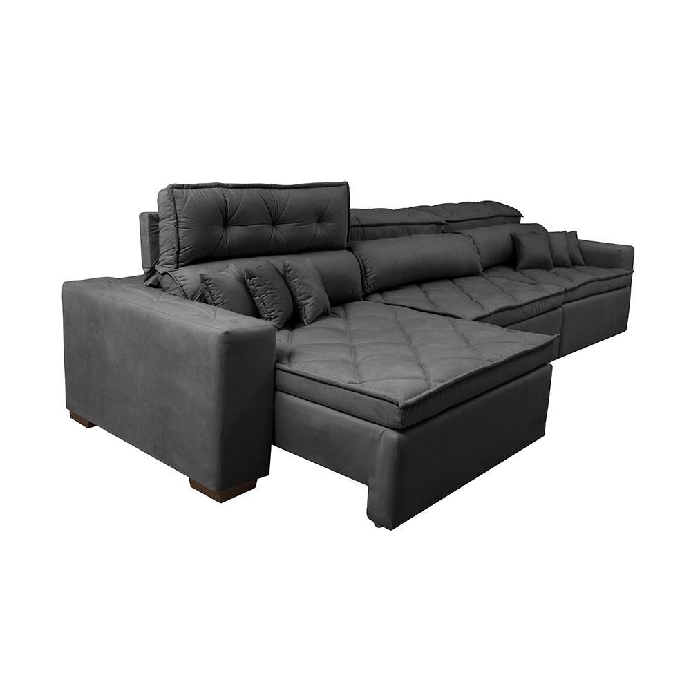 Sofá Retrátil e Reclinável 3,82m Austin com Molas no Assento Tecido Suede Velusoft Preto - 7