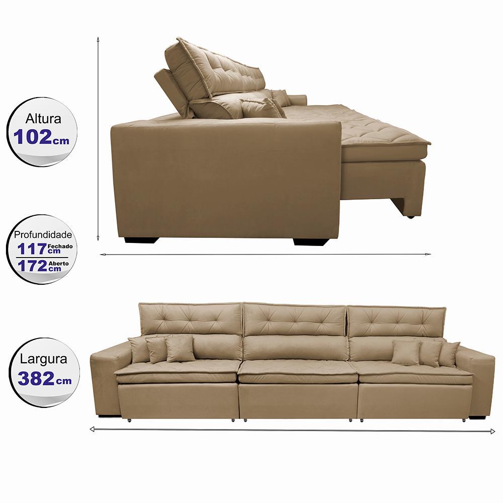 Sofá Retrátil e Reclinável 3,82m Austin com Molas no Assento Tecido Suede Velusoft Castor - 2