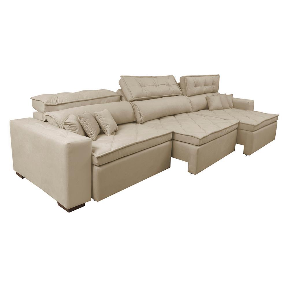 Sofá Retrátil e Reclinável 3,82m Austin com Molas no Assento Tecido Suede Velusoft Bege - 8