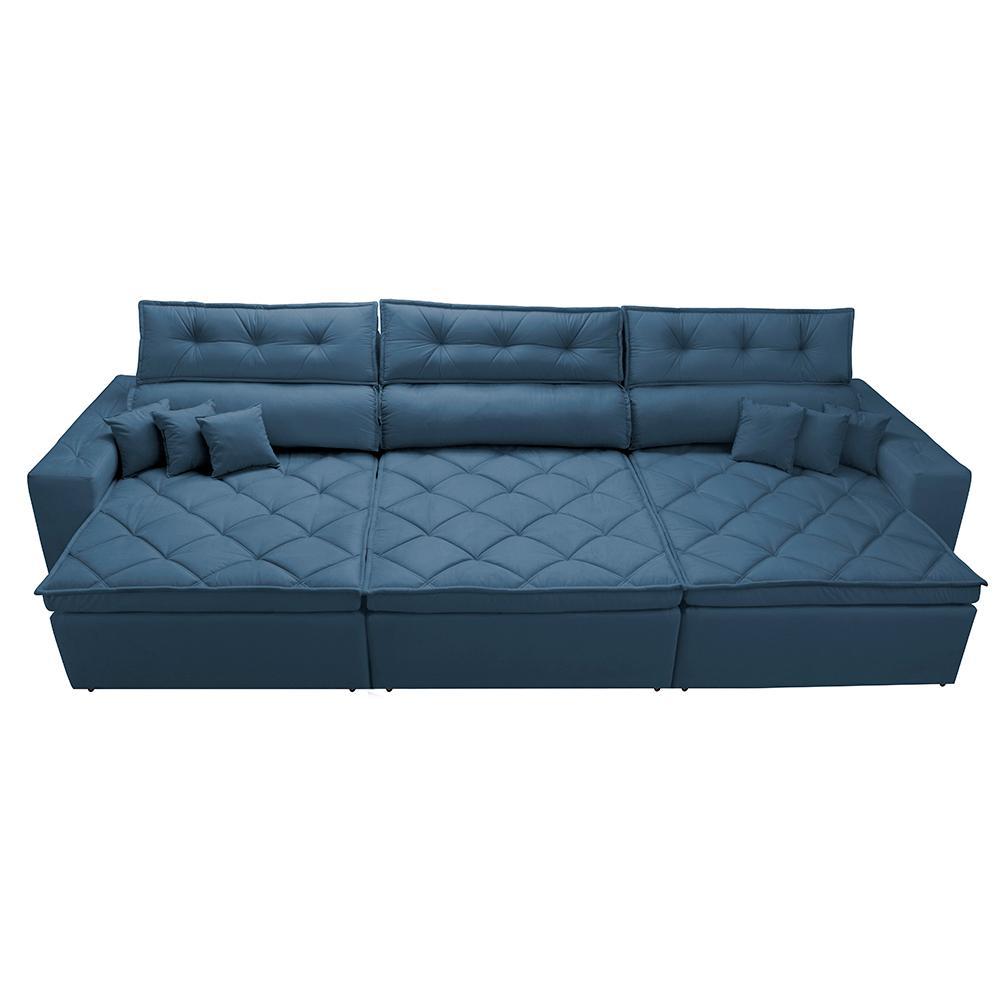 Sofá Retrátil e Reclinável 3,82m Austin com Molas no Assento Tecido Suede Velusoft Azul - 5