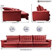 Sofá Retrátil e Reclinável 3,55m Molas Ensacadas Cama inBox Big Space com Bordado Velusoft Vermelho - 2
