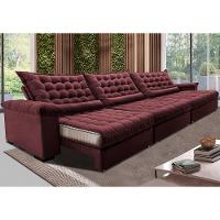 Sofá Retrátil e Reclinável 3,55m Molas Ensacadas Cama inBox Big Space com Bordado 3D Velusoft Vinho - 1